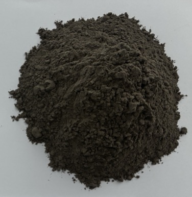 IFLRS-75 fine lunar regolith simulant — dark grey powder pile on white background